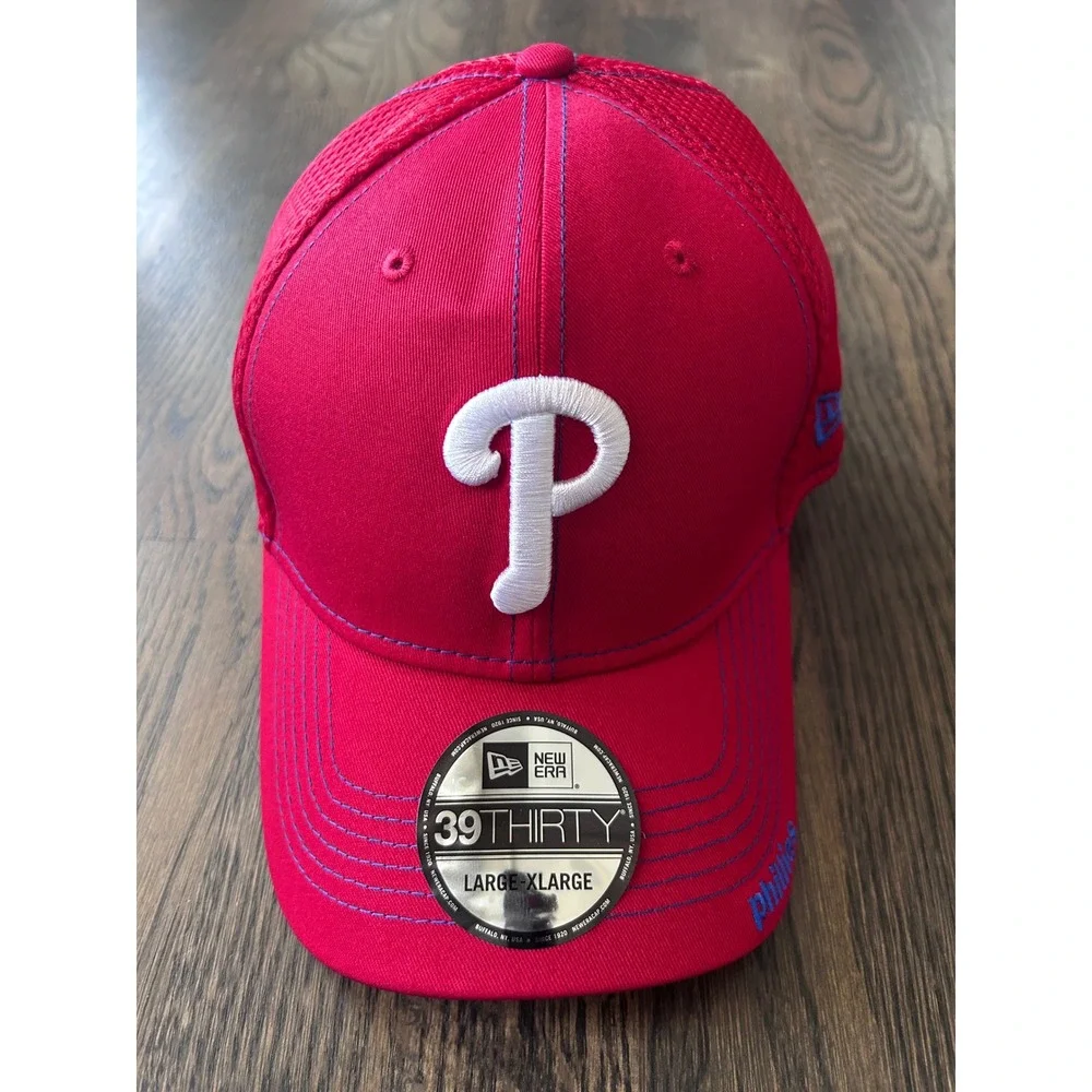 New Era 39THIRTY Philadelphia Phillies Hat Red Mesh Stretch Fit L-XL MLB Cap